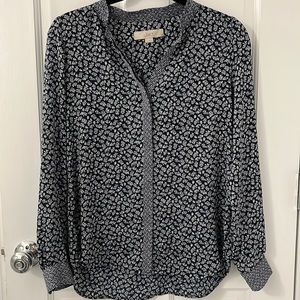 Loft Navy Blue Flower Pattern Blouse